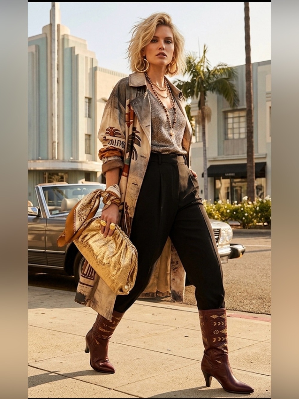 Serena Williams Burgundy Leather Knee-High Boots with Gold Accents
